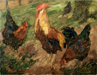Karl Krummacher "Hahn mit Hühner"