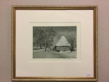 Anna Feldhusen, Radierung "Bauernhaus im Schnee"