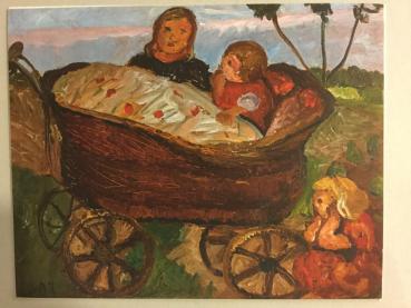 Paula Modersohn-Becker, Worpswede, "Kinderwagen mit Säugling und zwei Kindern in Landschaft,1904"