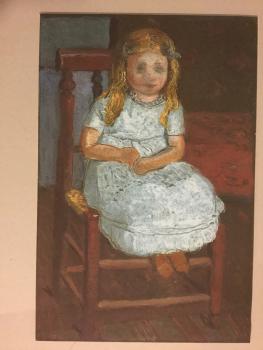 Paula Modersohn-Becker, Worpswede, "Mädchen in weißem Kleid an einer Birke sitzend, 1904"
