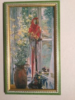 Heinrich Vogeler, Worpswede, "Blumenstilleben mit Papagei am Fenster, 1906"