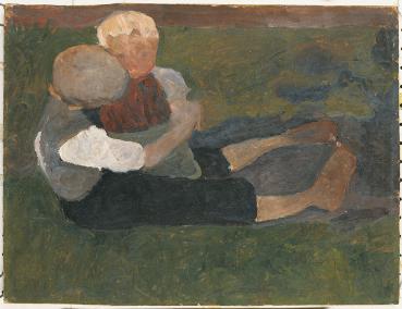 Paula Modersohn-Becker, Worpswede, "Sitzender Junge mit Mädchenauf dem Schoß, um 1903"