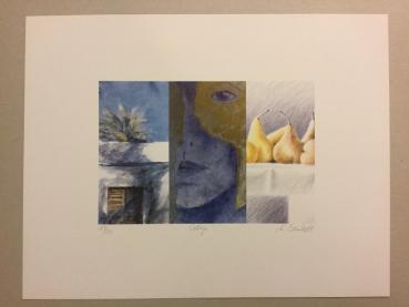 Monika Breustedt, Worpswede, Kunstdruck Tryptichon mit Birnen und Zitronen