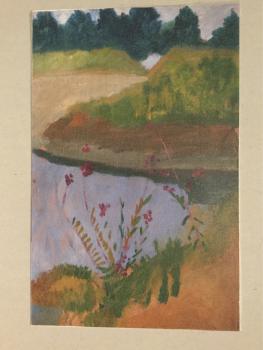 Paula Modersohn-Becker, Worpswede, "Landschaft mit Teich und Blumen, um 1903"