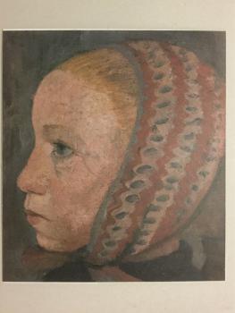 Paula Modersohn-Becker, Worpswede, "Mädchenkopf mit gestreifter Mütze im Profil nach links, um 1905"
