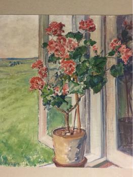 Dora Bromberger, 1881-1942, "Rote Blumen im Topf am Fenster"