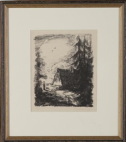Carl (Carlo) Weidemeyer, 1872 - 1976), " Die Hütte des Künstlers in Worpswede" Lithografie, 1916/1917.