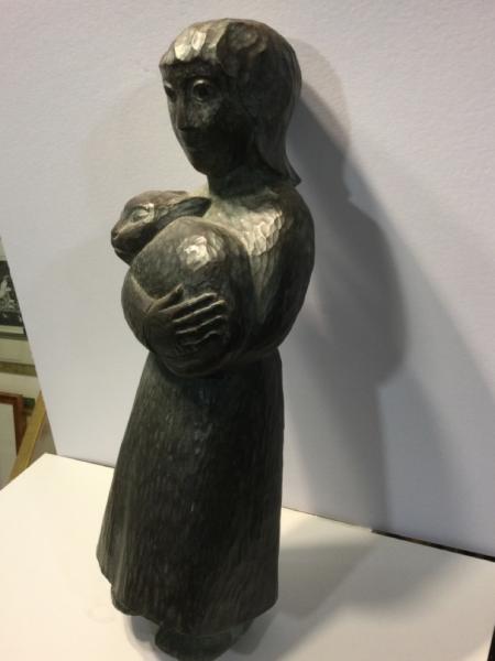 Hans J. Etzold, "Mädchen mit Katze" Bronzeguss