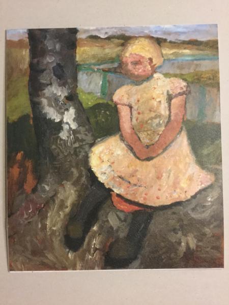Paula Modersohn-Becker, Worpswede, "Mädchen mit weißem Kleid an einer Birke sitzend, 1904"