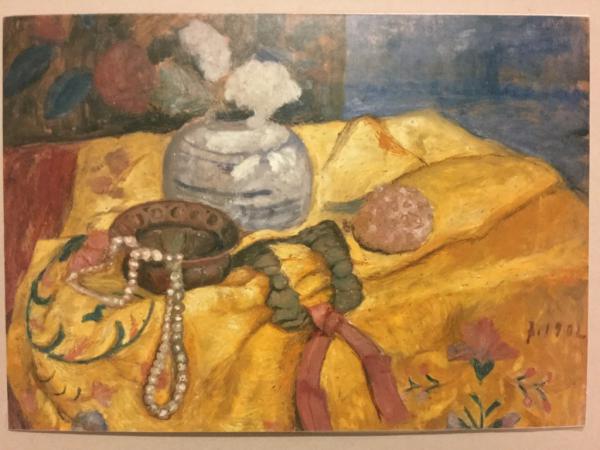 Paula Modersohn-Becker, Worpswede, "Stilleben mit gelber Decke und Ingwertopf mit Blumen, 1902"