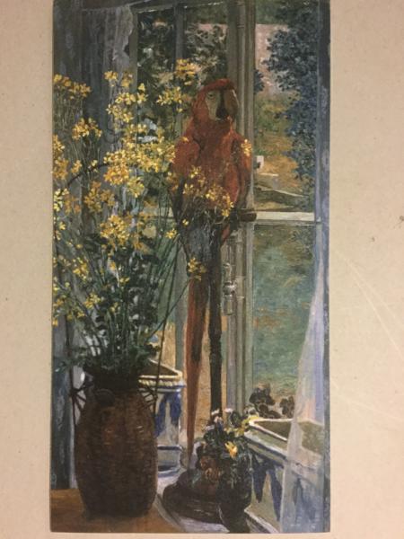 Heinrich Vogeler, Worpswede, "Blumenstilleben mit Papagei am Fenster", 1906