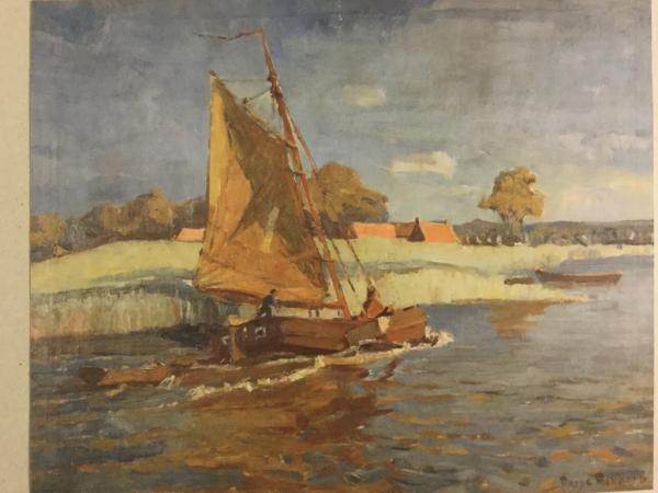 Poppe Folkerts, Norderney, 1875 - 1949, "Segelnde Tjalk bei Leerort", 1938