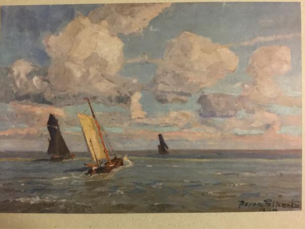 Poppe Folkerts, Norderney, 1875 - 1949, "Norderneyer Schaluppen auf der Nordsee-Abend",1940