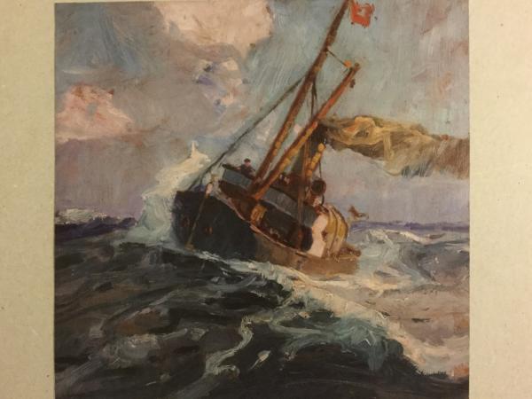 Poppe Folkerts, Norderney, 1875 - 1949, "Norderneyer Tonnenleger im Sturm", 1927