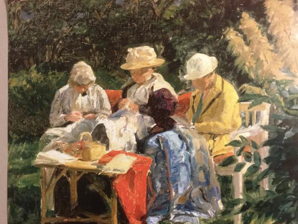 Laurits Tuxen, 1857-1937, Skagen, "Die Frau des Künstlers und seine Töchter im Garten", 1922