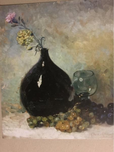 Ernst Müller-Schessel, 1863-1936, "Stilleben mit dunkler Vase und Trauben"