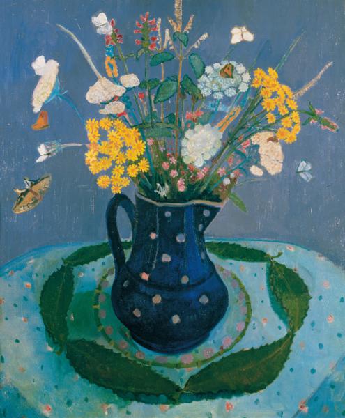 Otto Modersohn "Blumenstillleben mit blauem Hintergrund"